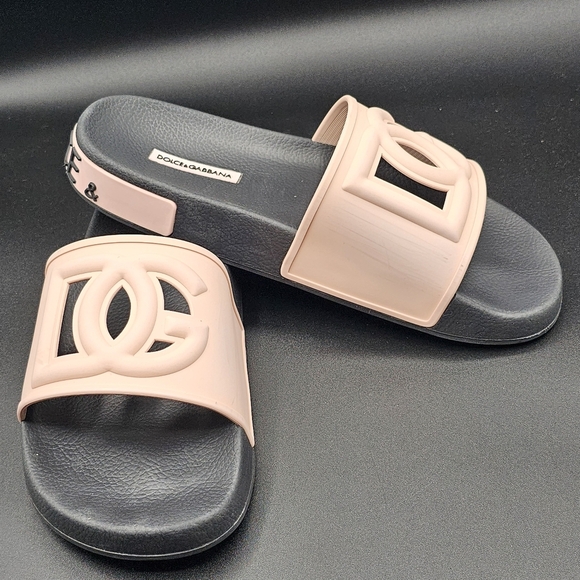 Dolce & Gabbana Pale Pink DG Logo Rubber Slide Sandal 39 - Picture 7 of 9